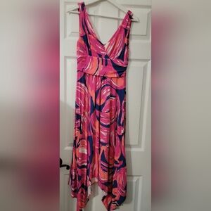 Vibrant Pink and Navy Strapless Dress
